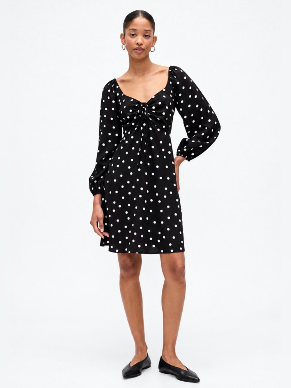 GAP Black & White Polka Dot Tie-Front Dress Size L NWT